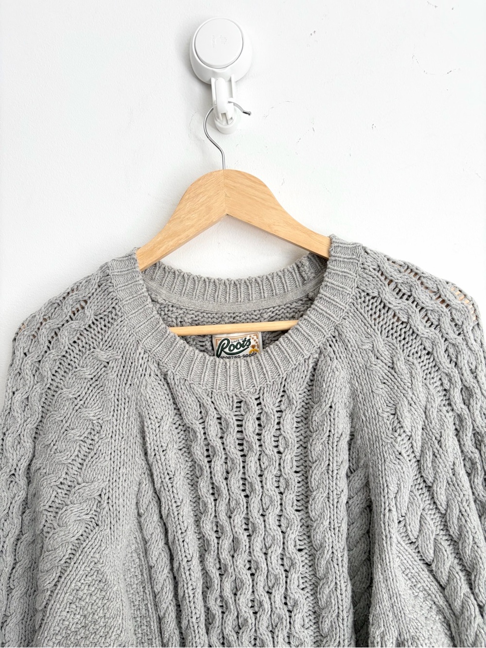 Roots Grey Cotton Blend Fisherman Cable Knit Sweater Academia - Picture 3 of 5
